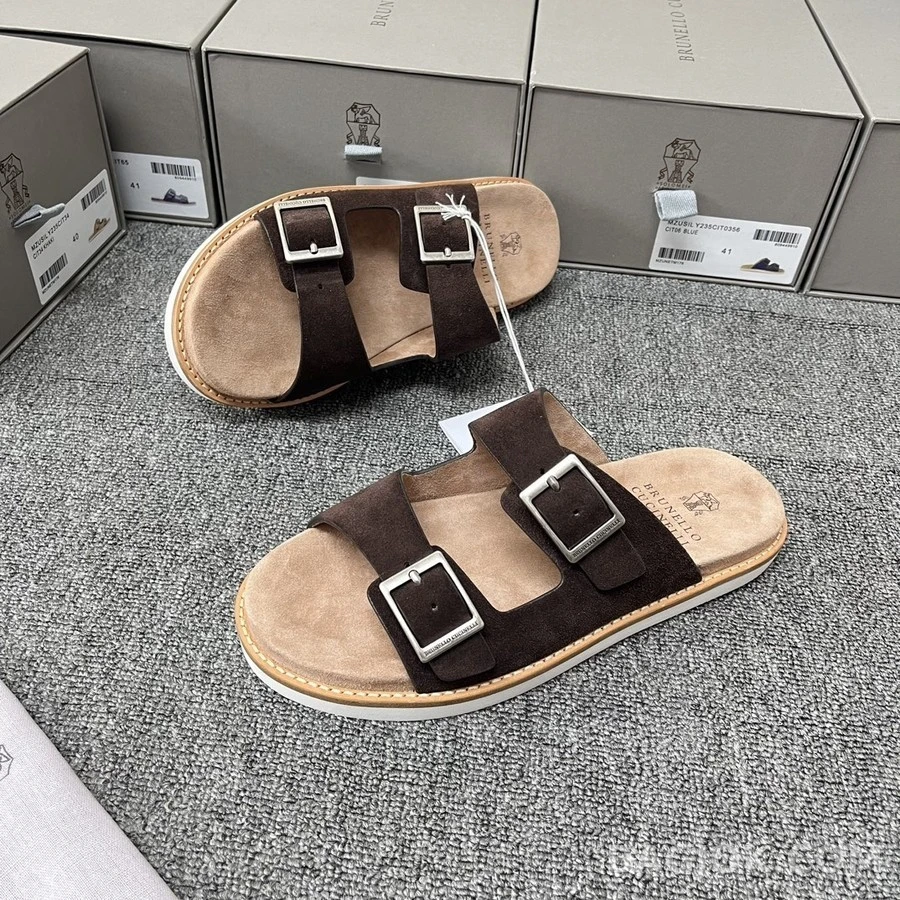 브루넬로 쿠치넬리 브루넬로 쿠치넬리 스웨이드 투 스트랩 샌들 상세 이미지
