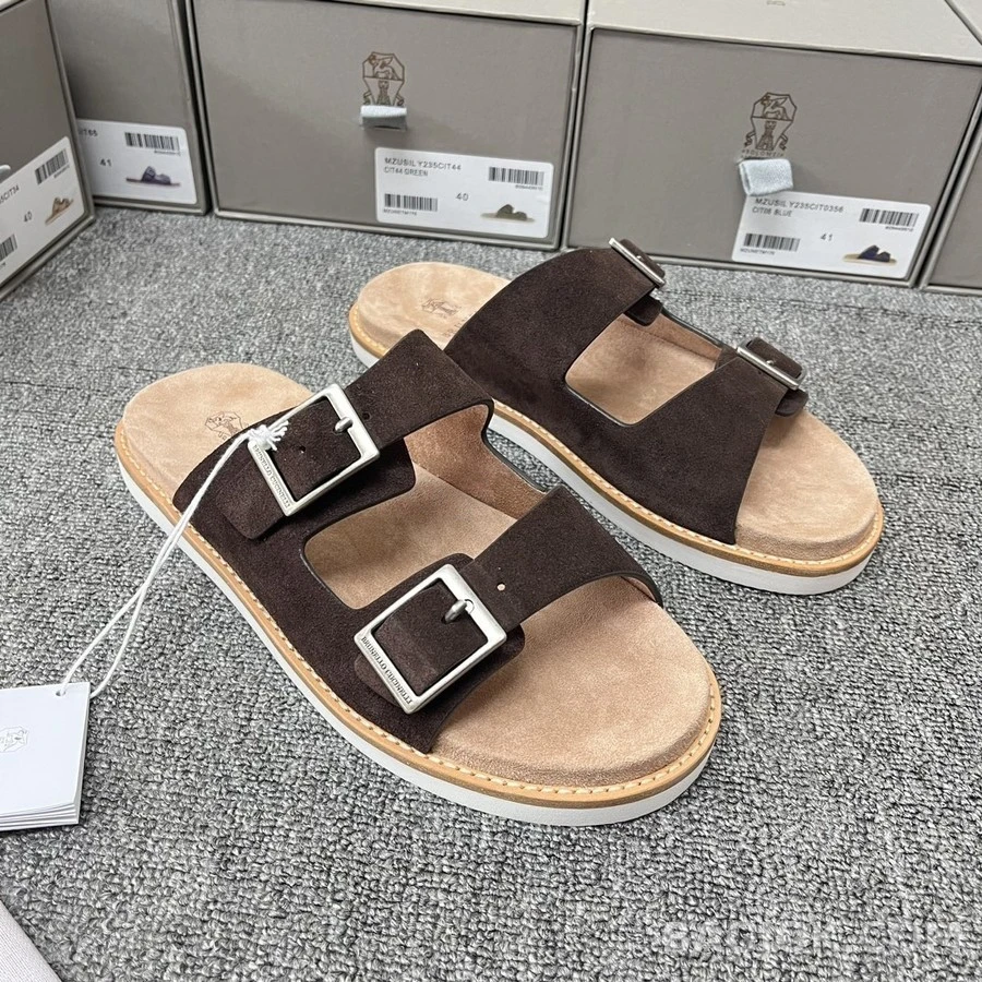 브루넬로 쿠치넬리 브루넬로 쿠치넬리 스웨이드 투 스트랩 샌들 상세 이미지