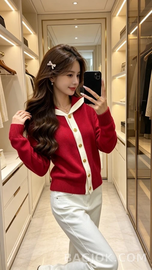 샤넬 샤넬 배색 세일러 카라 가디건 상세 이미지