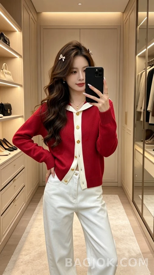 샤넬 샤넬 배색 세일러 카라 가디건 상세 이미지