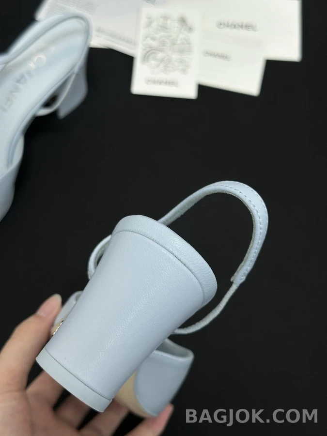 샤넬 샤넬 투톤 블록힐 슬링백 상세 이미지