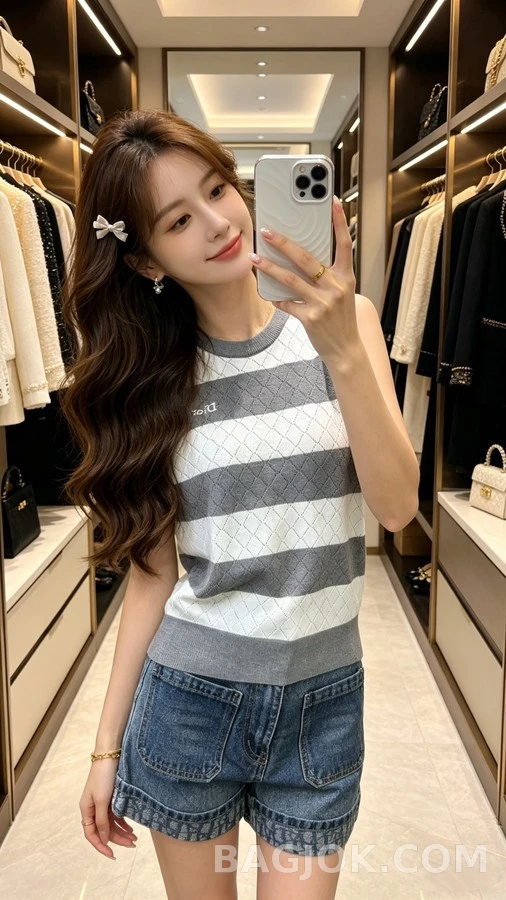 디올 디올 스트라이프 아가일 니트 베스트 상세 이미지