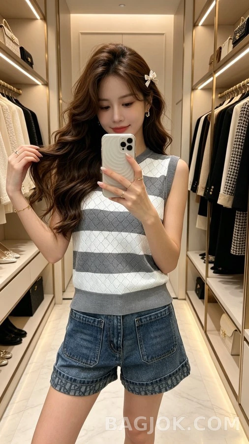 디올 디올 스트라이프 아가일 니트 베스트 상세 이미지