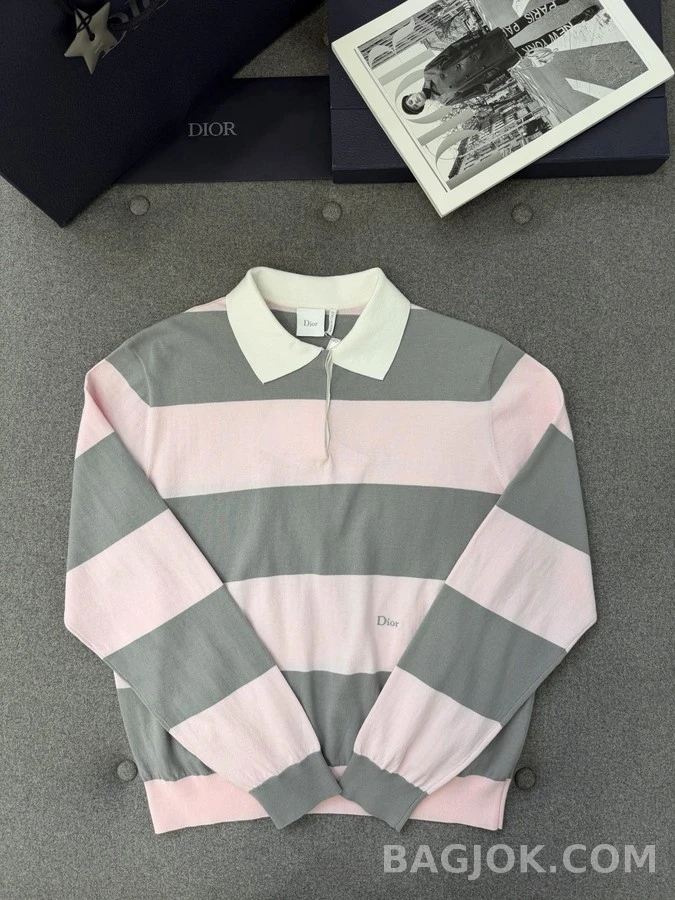디올 디올 스트라이프 긴팔 폴로 티셔츠 상세 이미지