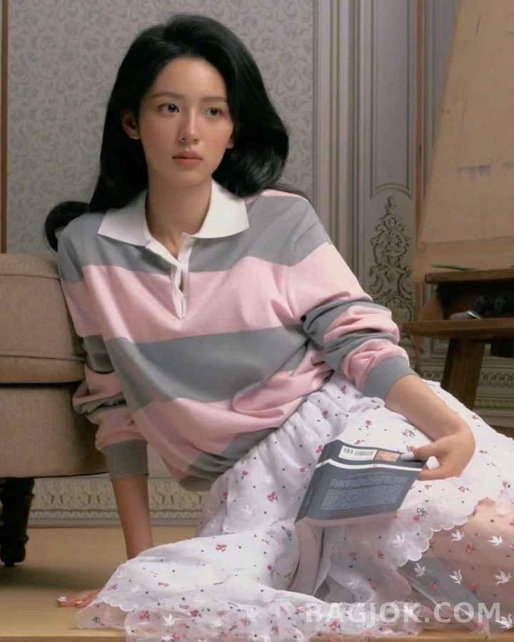 디올 디올 스트라이프 긴팔 폴로 티셔츠 상세 이미지