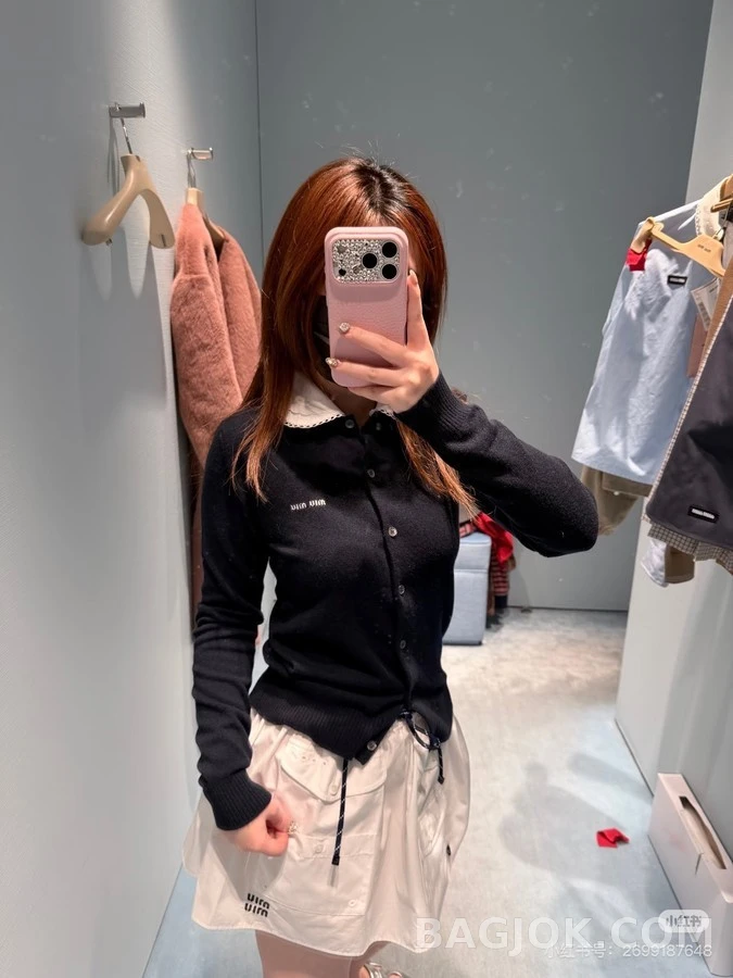미우미우 미우미우 피터팬 카라 캐시미어 가디건 상세 이미지
