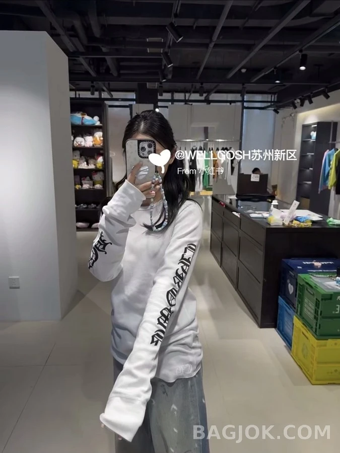 크롬하츠 크롬하츠 고딕 레터링 와플 긴팔 티셔츠 상세 이미지