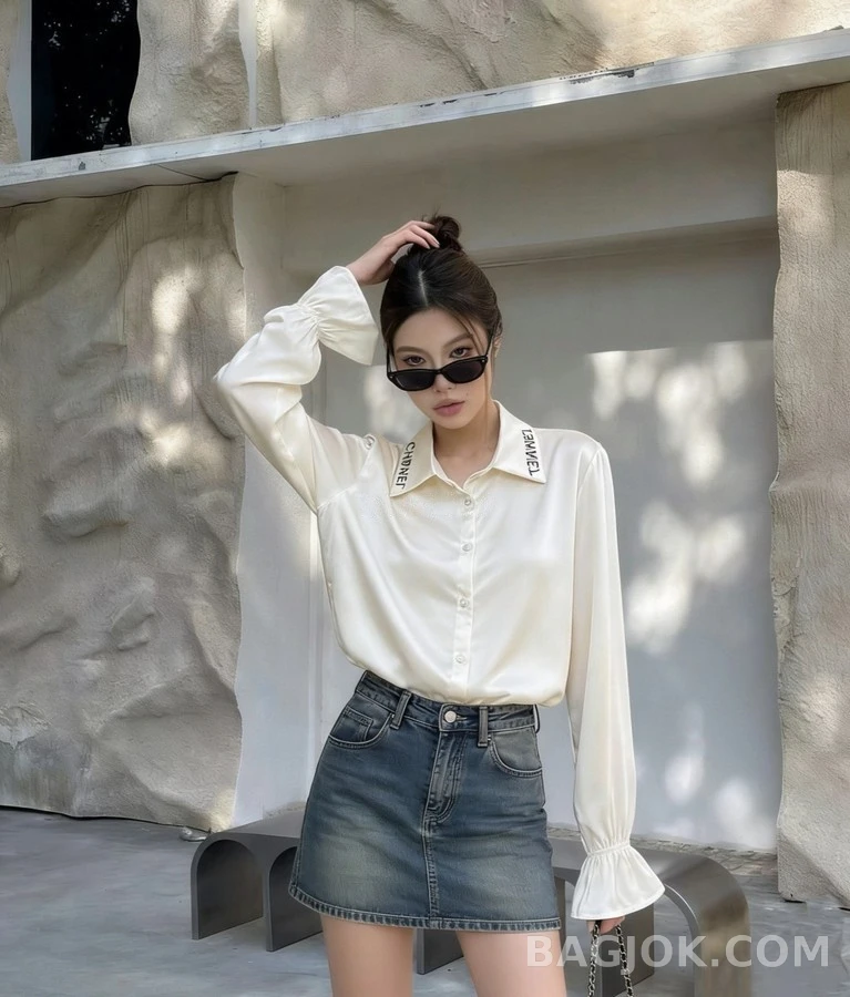 샤넬 샤넬 레터링 새틴 셔츠 상세 이미지