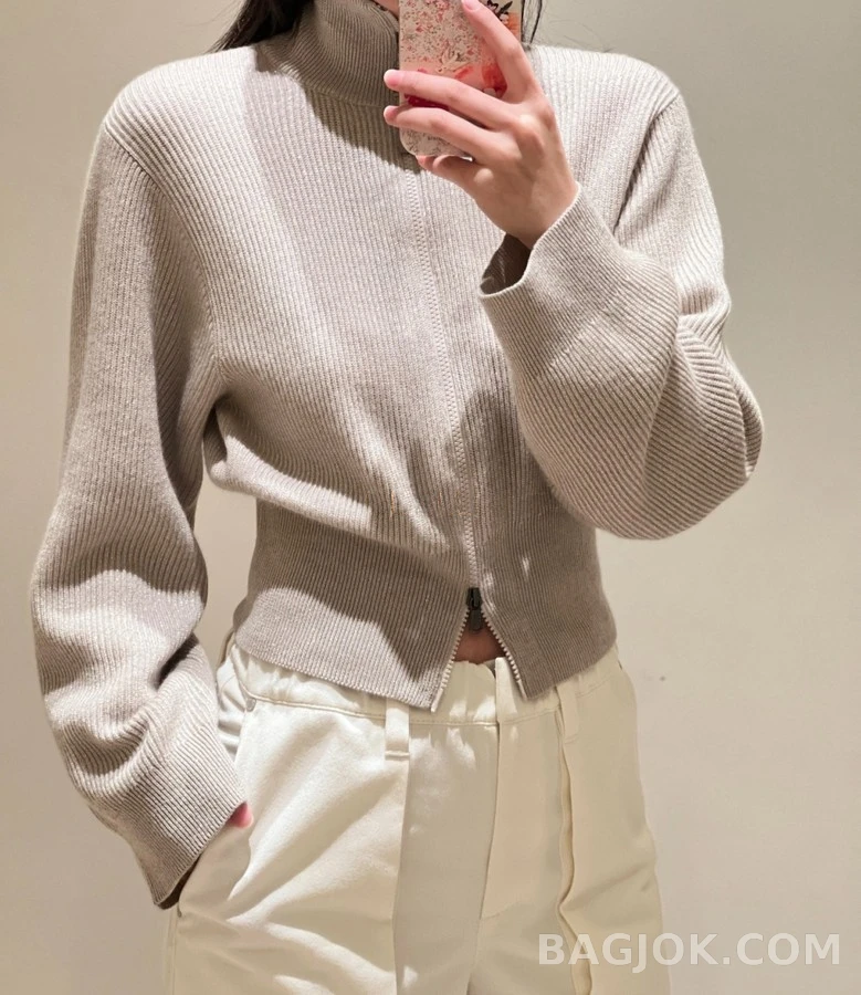 브루넬로 쿠치넬리 브루넬로 쿠치넬리 립 조직 칼라 집업 니트 상세 이미지