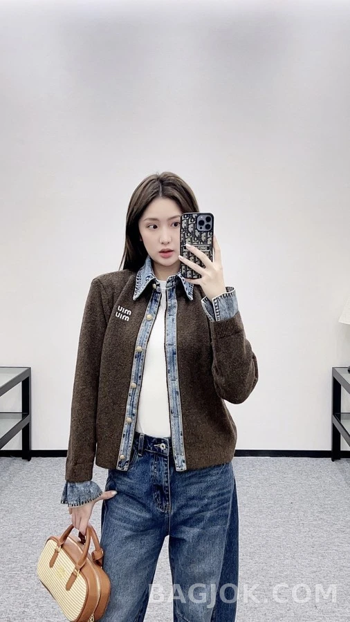 미우미우 미우미우 데님 콤비 니트 가디건 상세 이미지