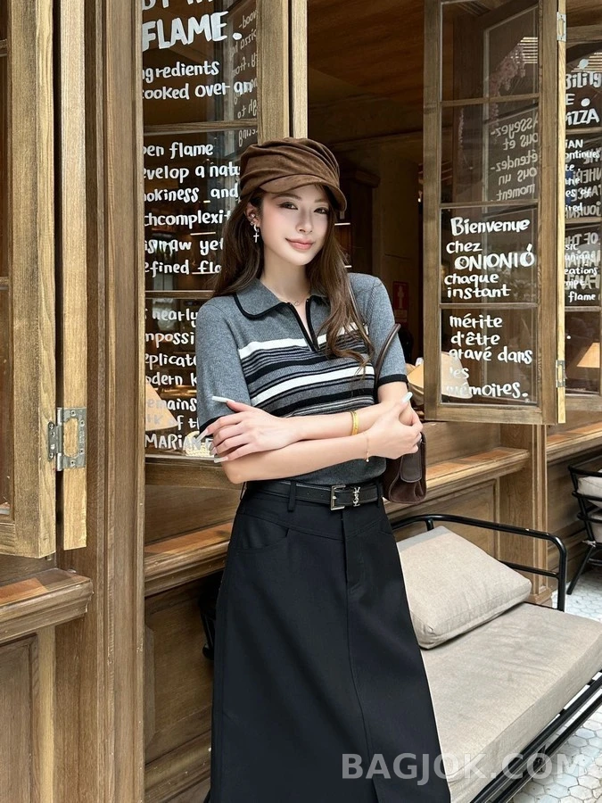 생로랑 세인트로랑 로고 자수 벨티드 스커트 상세 이미지