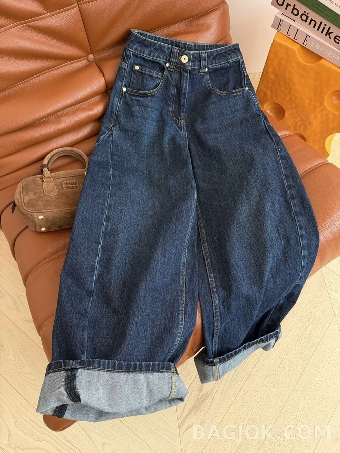 브루넬로 쿠치넬리 브루넬로 쿠치넬리 와이드핏 롤업 데님 팬츠 상세 이미지