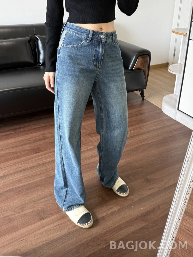 샤넬 샤넬 레터링 자수 스트레이트 데님 팬츠 상세 이미지