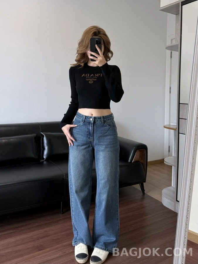샤넬 샤넬 레터링 자수 스트레이트 데님 팬츠 상세 이미지