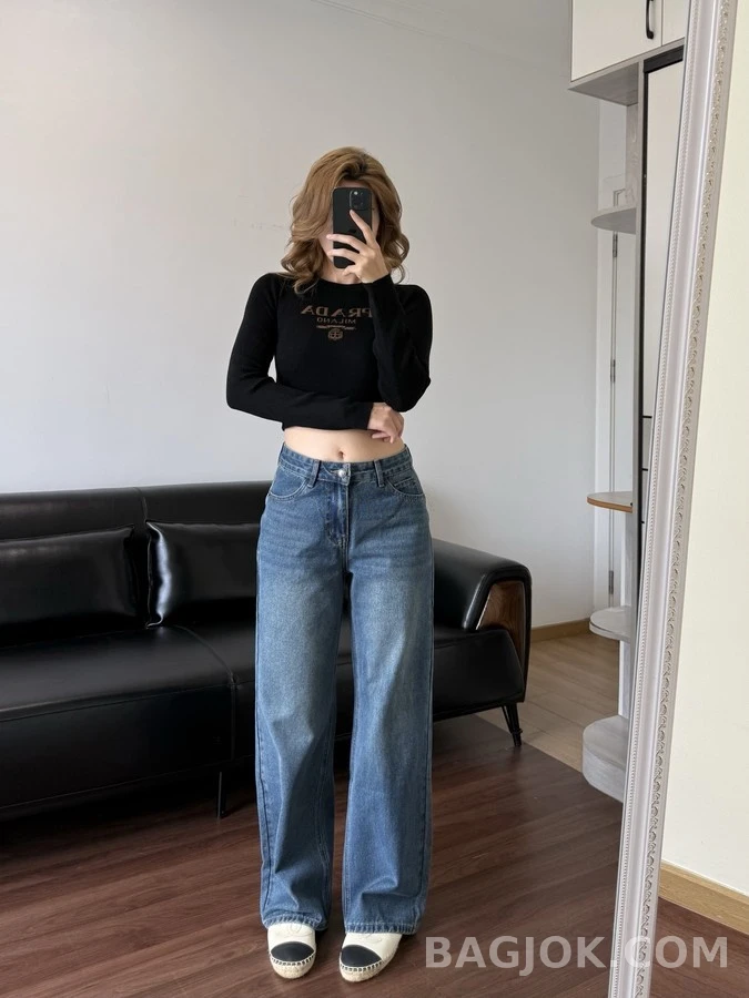 샤넬 샤넬 레터링 자수 스트레이트 데님 팬츠 상세 이미지