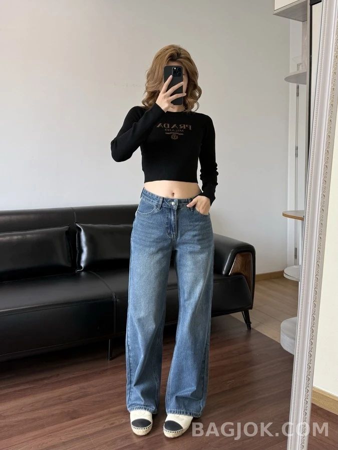 샤넬 샤넬 레터링 자수 스트레이트 데님 팬츠 상세 이미지