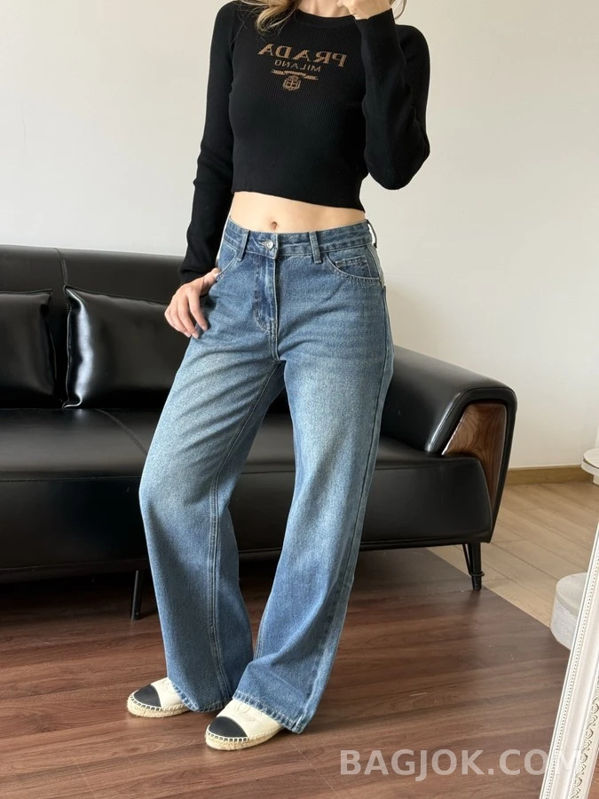 샤넬 샤넬 레터링 자수 스트레이트 데님 팬츠 상세 이미지