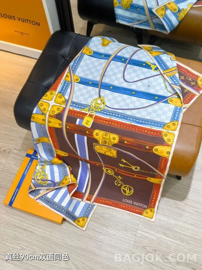 루이비통 루이비통 트렁크 패턴 실크 스카프 상세 이미지