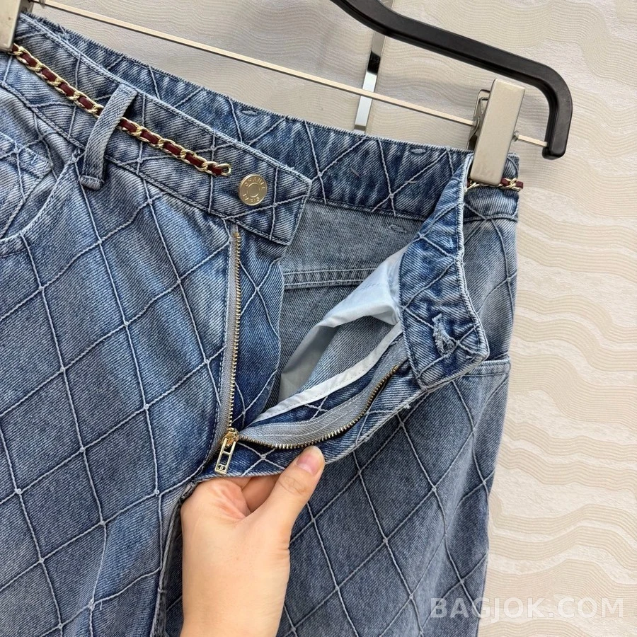 샤넬 샤넬 퀼팅 데님 와이드 팬츠 상세 이미지