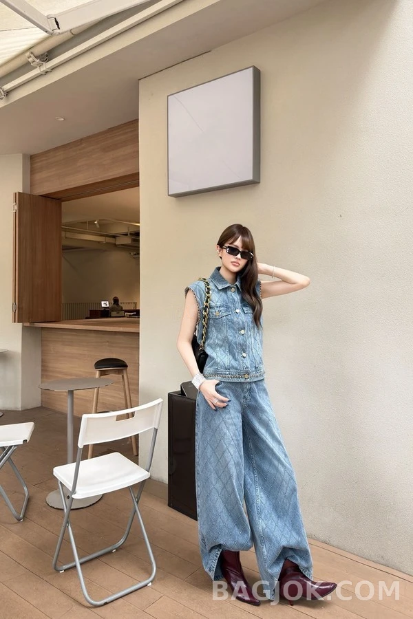 샤넬 샤넬 퀼팅 데님 와이드 팬츠 상세 이미지