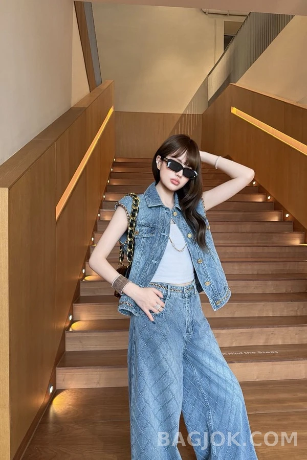 샤넬 샤넬 퀼팅 데님 와이드 팬츠 상세 이미지