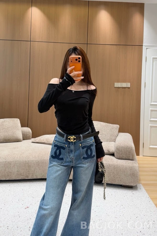 샤넬 샤넬 더블C 로고 포켓 데님 와이드 팬츠 상세 이미지
