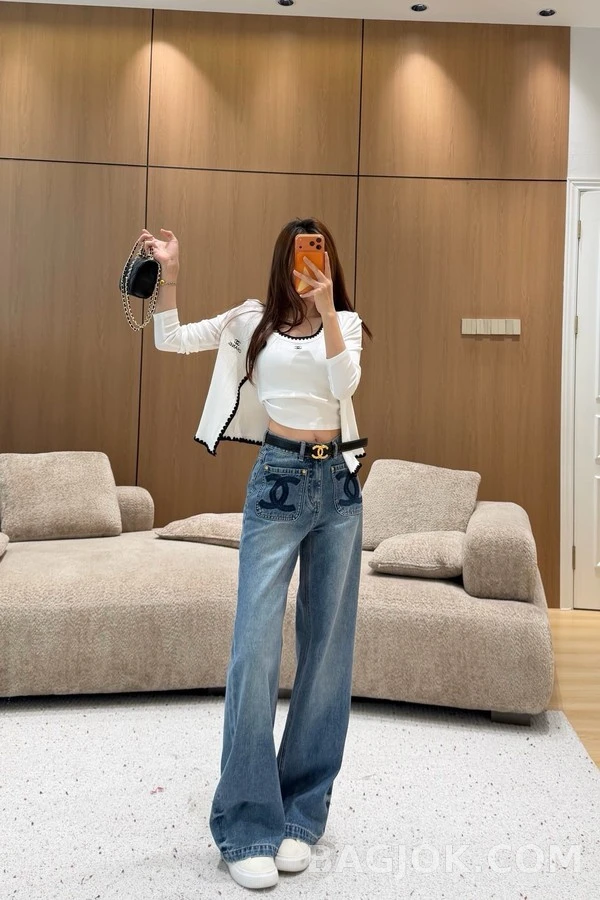 샤넬 샤넬 더블C 로고 포켓 데님 와이드 팬츠 상세 이미지