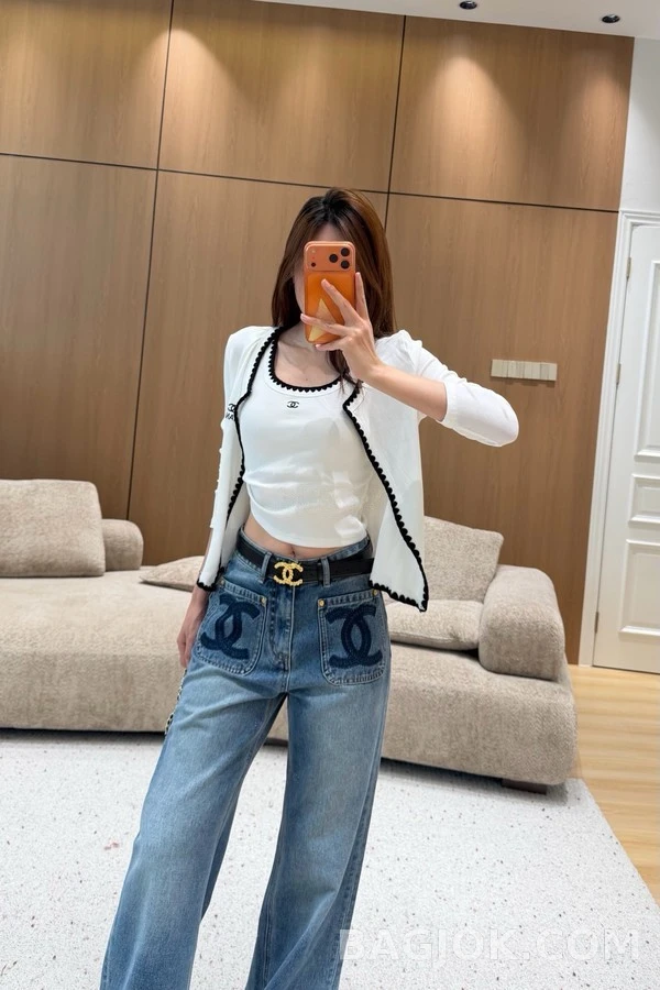 샤넬 샤넬 더블C 로고 포켓 데님 와이드 팬츠 상세 이미지