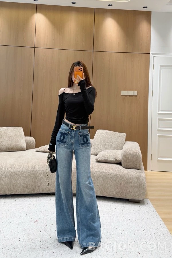 샤넬 샤넬 더블C 로고 포켓 데님 와이드 팬츠 상세 이미지