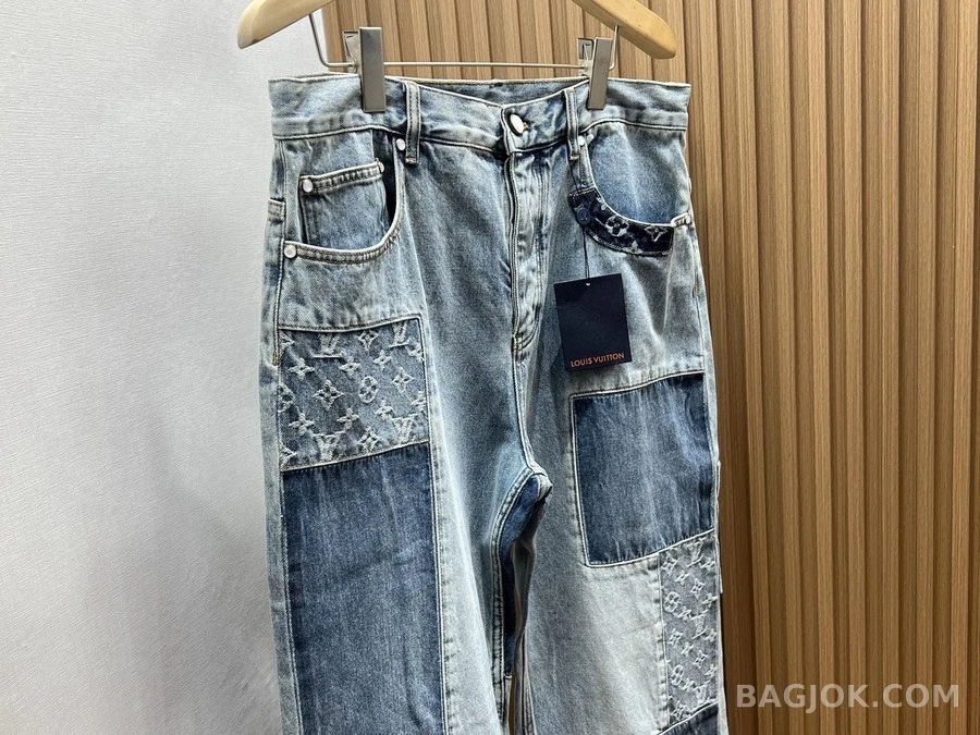 루이비통 루이비통 패치워크 워싱 와이드 데님 팬츠 상세 이미지