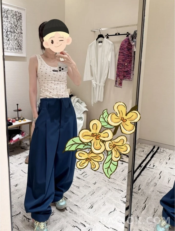 샤넬 샤넬 더블 C 로고 플리츠 와이드 팬츠 상세 이미지