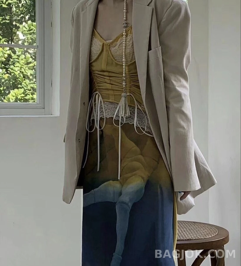 샤넬 샤넬 로고 진주 롱 목걸이 상세 이미지
