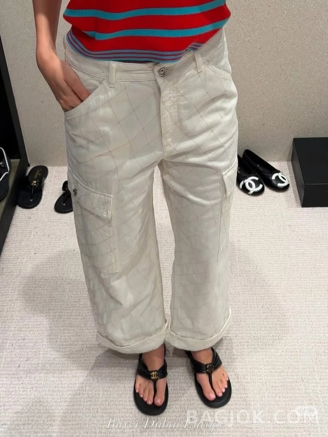 샤넬 샤넬 퀼팅 와이드핏 카고 팬츠 상세 이미지