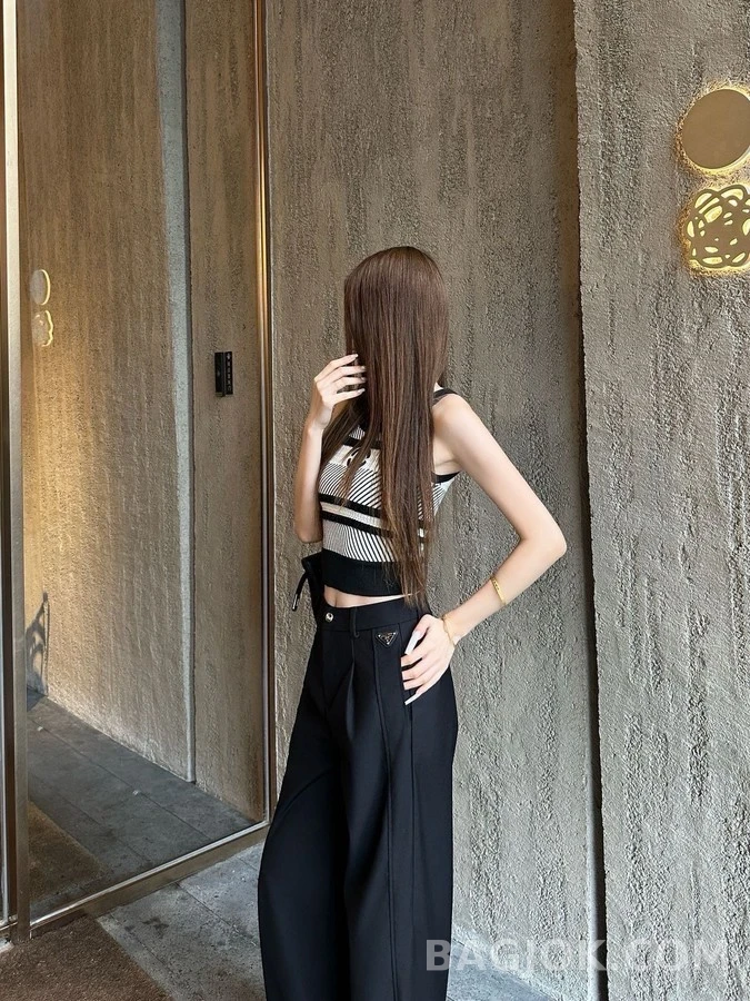 프라다 프라다 플리츠 와이드 팬츠 상세 이미지