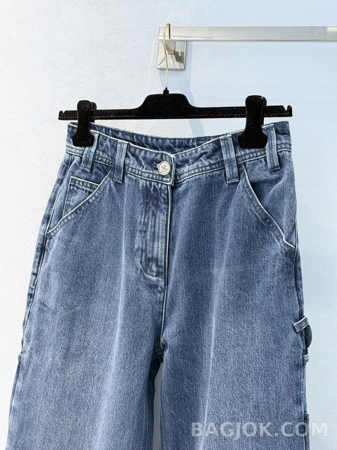 샤넬 샤넬 더블 C 로고 와이드 데님 팬츠 상세 이미지