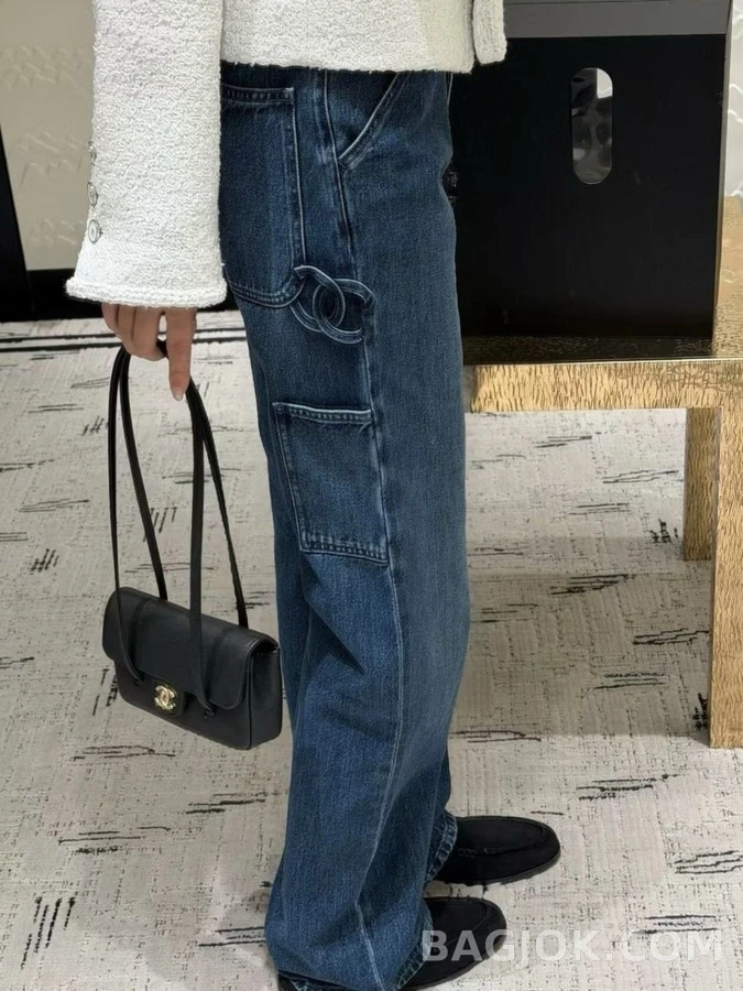 샤넬 샤넬 더블 C 로고 와이드 데님 팬츠 상세 이미지
