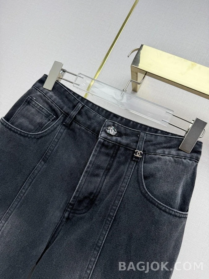 샤넬 샤넬 더블 C 로고 워싱 데님 와이드 팬츠 상세 이미지