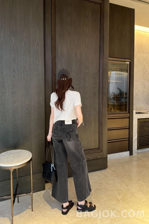 샤넬 샤넬 더블 C 로고 워싱 데님 와이드 팬츠 상세 이미지