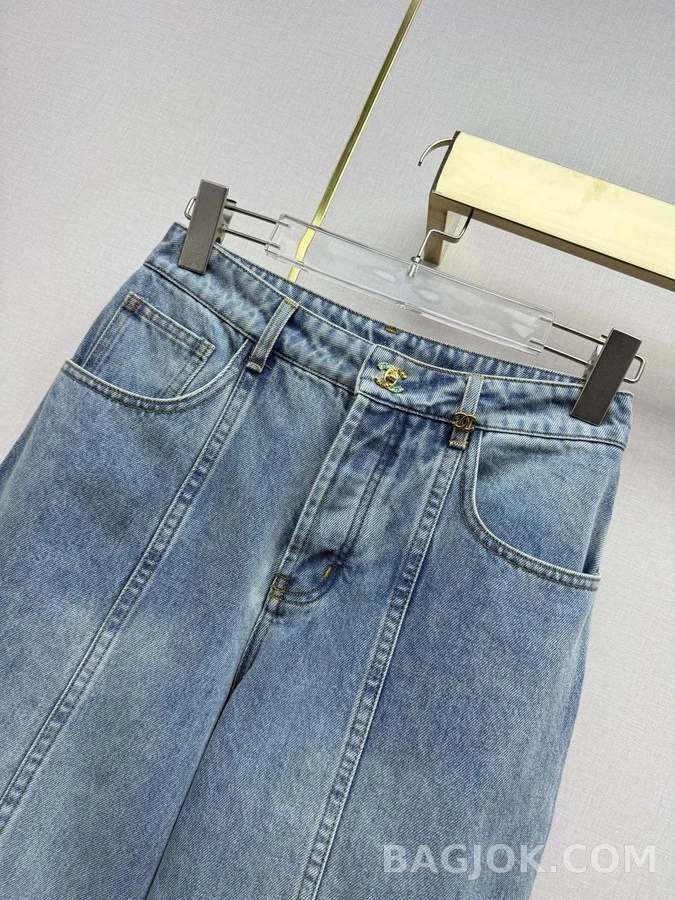 샤넬 샤넬 더블 C 자수 데님 와이드 팬츠 상세 이미지