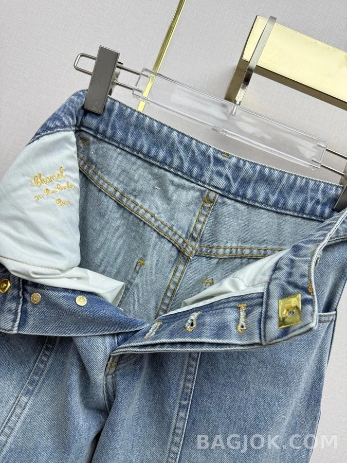 샤넬 샤넬 더블 C 자수 데님 와이드 팬츠 상세 이미지