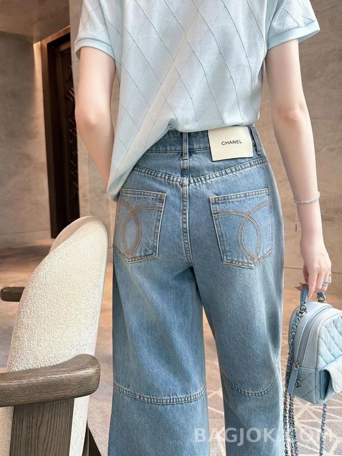 샤넬 샤넬 더블 C 자수 데님 와이드 팬츠 상세 이미지