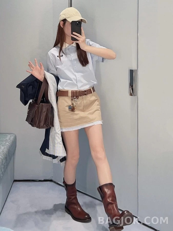 미우미우 미우미우 플리츠 레이어드 미니 스커트 상세 이미지