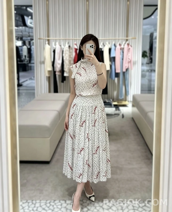 발렌티노 발렌티노 레터링 도트 플리츠 스커트 상세 이미지