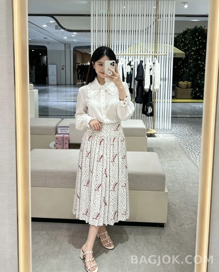 발렌티노 발렌티노 레터링 도트 플리츠 스커트 상세 이미지