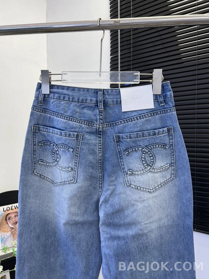 샤넬 샤넬 더블 C 로고 자수 와이드 데님 팬츠 상세 이미지