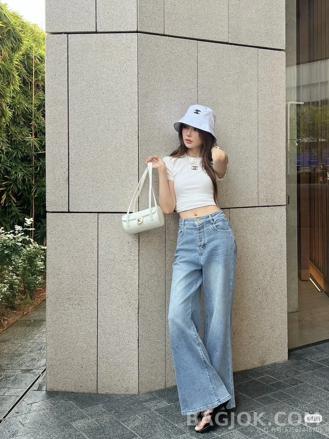 샤넬 샤넬 더블 C 로고 자수 와이드 데님 팬츠 상세 이미지