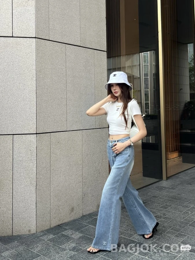 샤넬 샤넬 더블 C 로고 자수 와이드 데님 팬츠 상세 이미지