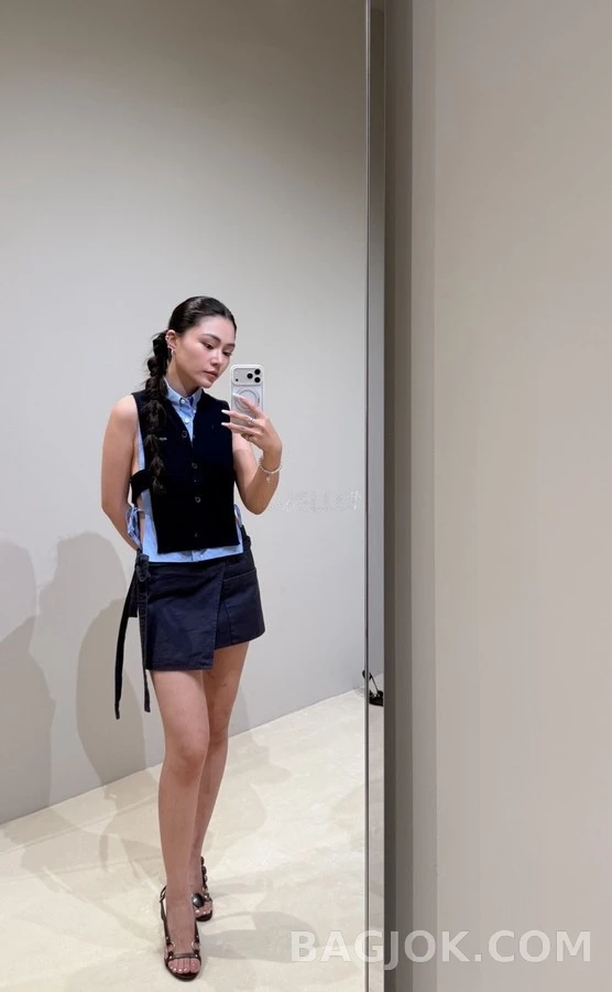 미우미우 미우미우 보우 데님 랩 스커트 상세 이미지