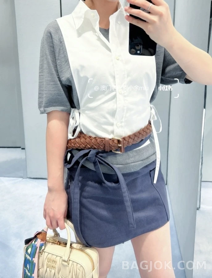 미우미우 미우미우 보우 데님 랩 스커트 상세 이미지