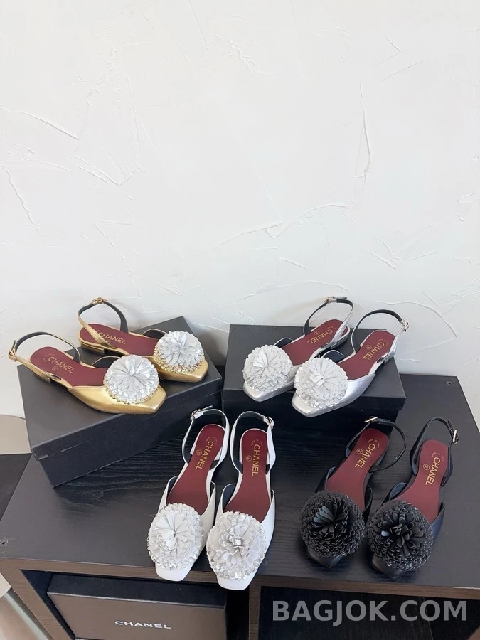 샤넬 샤넬 카멜리아 장식 슬링백 플랫 상세 이미지